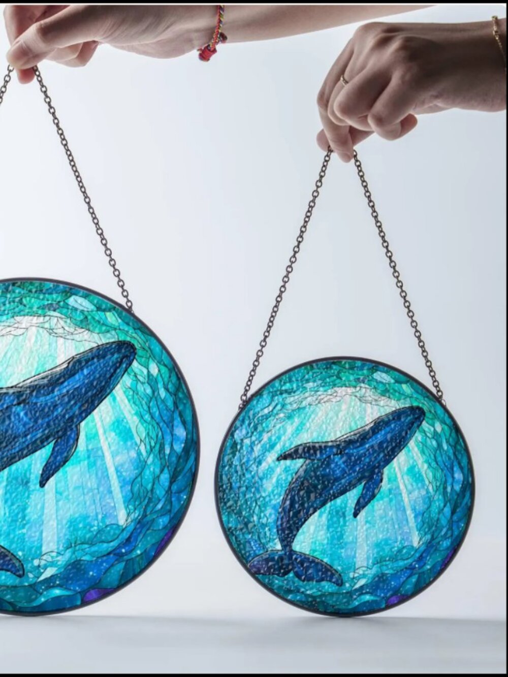 Whale Stained Glass Suncatcher: Ocean Art Window Hanging - Picture 2 of 4